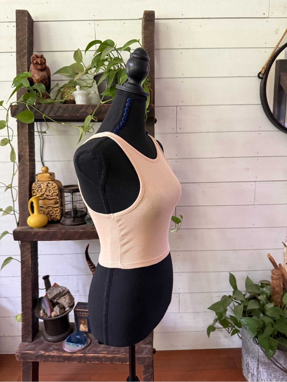 Zara Ribbed Crop Tan Beige Bodycon Top - Picture 6 of 17